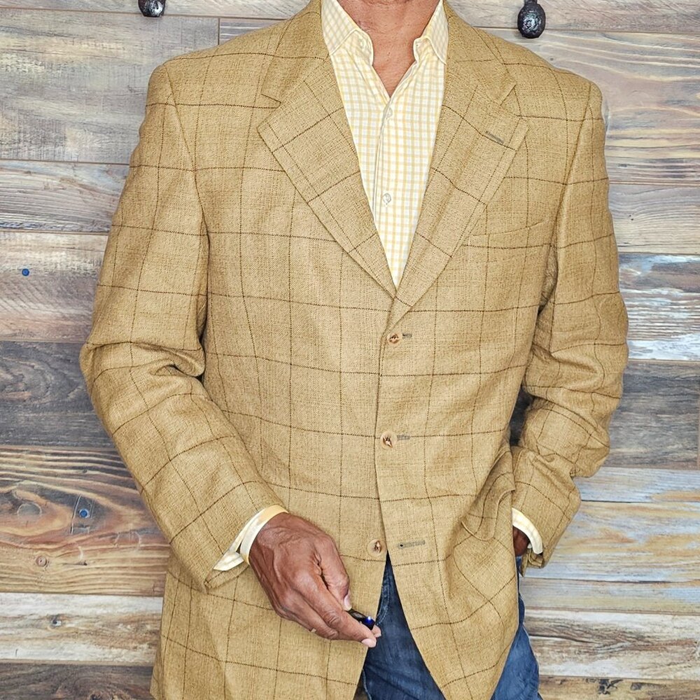 John W. Nordstrom Wool Cashmere Dual Vent Windowpane Sport Jacket Blazer 42R